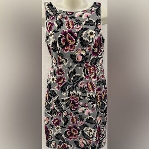 Ann Taylor Gray Floral Sheath Dress with Pink and Black Accents
